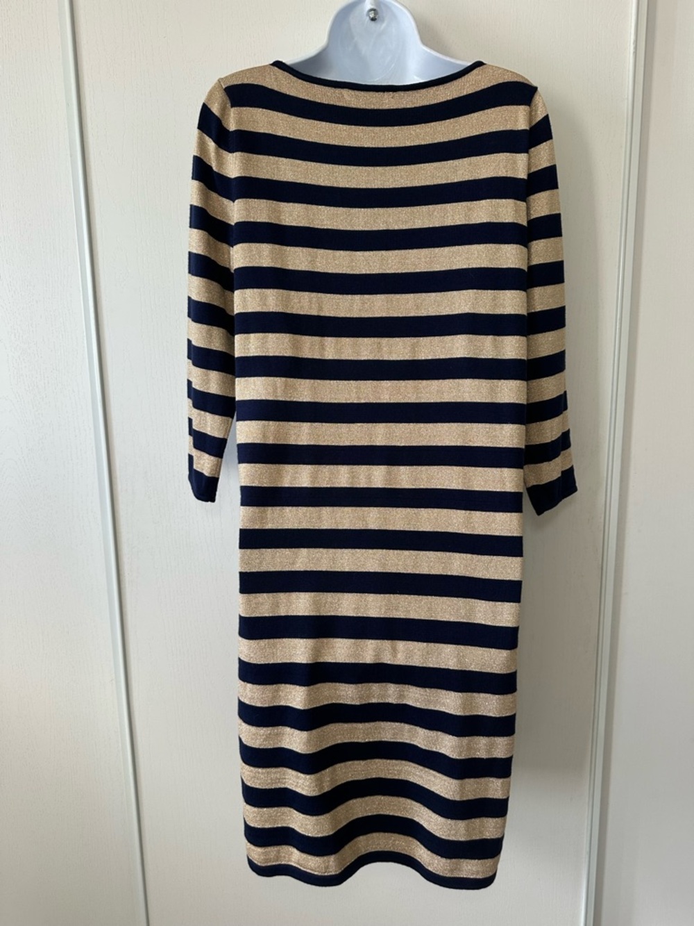 Lauren Ralph Lauren Women’s Navy & Gold Long Sleeve Knit Sheath Dress- Medium - Picture 8 of 10